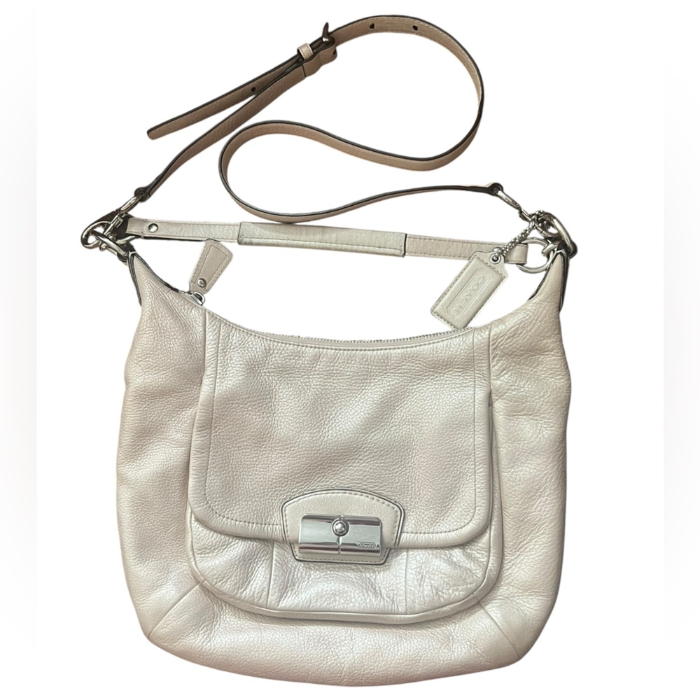Coach Park Pebbled Leather Hobo Crossbody Bag Taupe Turnlock Flap Style 19303